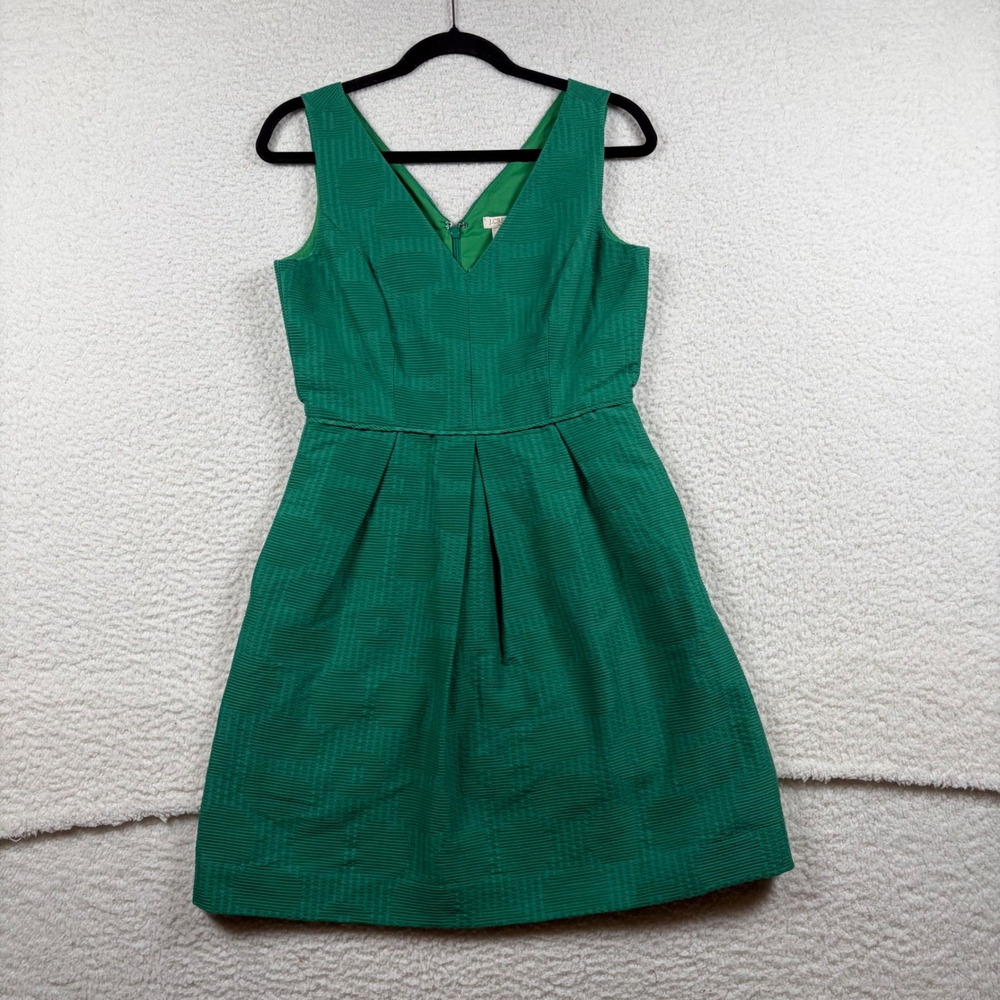 NWT J.Crew Fit and Flare Dress Womens 4 V-Neck Textured Green Cocktail Wedding